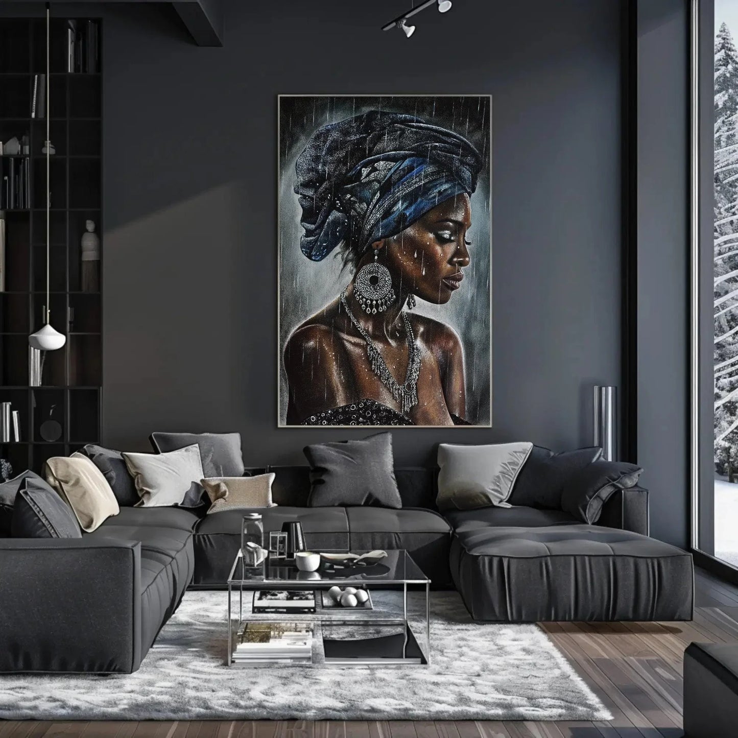 Exotic African Beauty in Rain Canvas Painting, Framed Print, Bohemian and African Decor, Ready to Hang, Living Room or Bedroom Decor Wall Art – Canvas Print