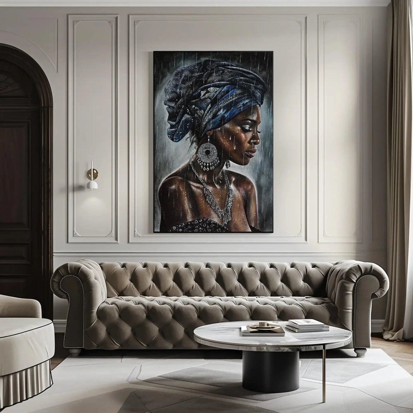 Exotic African Beauty in Rain Canvas Painting, Framed Print, Bohemian and African Decor, Ready to Hang, Living Room or Bedroom Decor Wall Art – Canvas Print