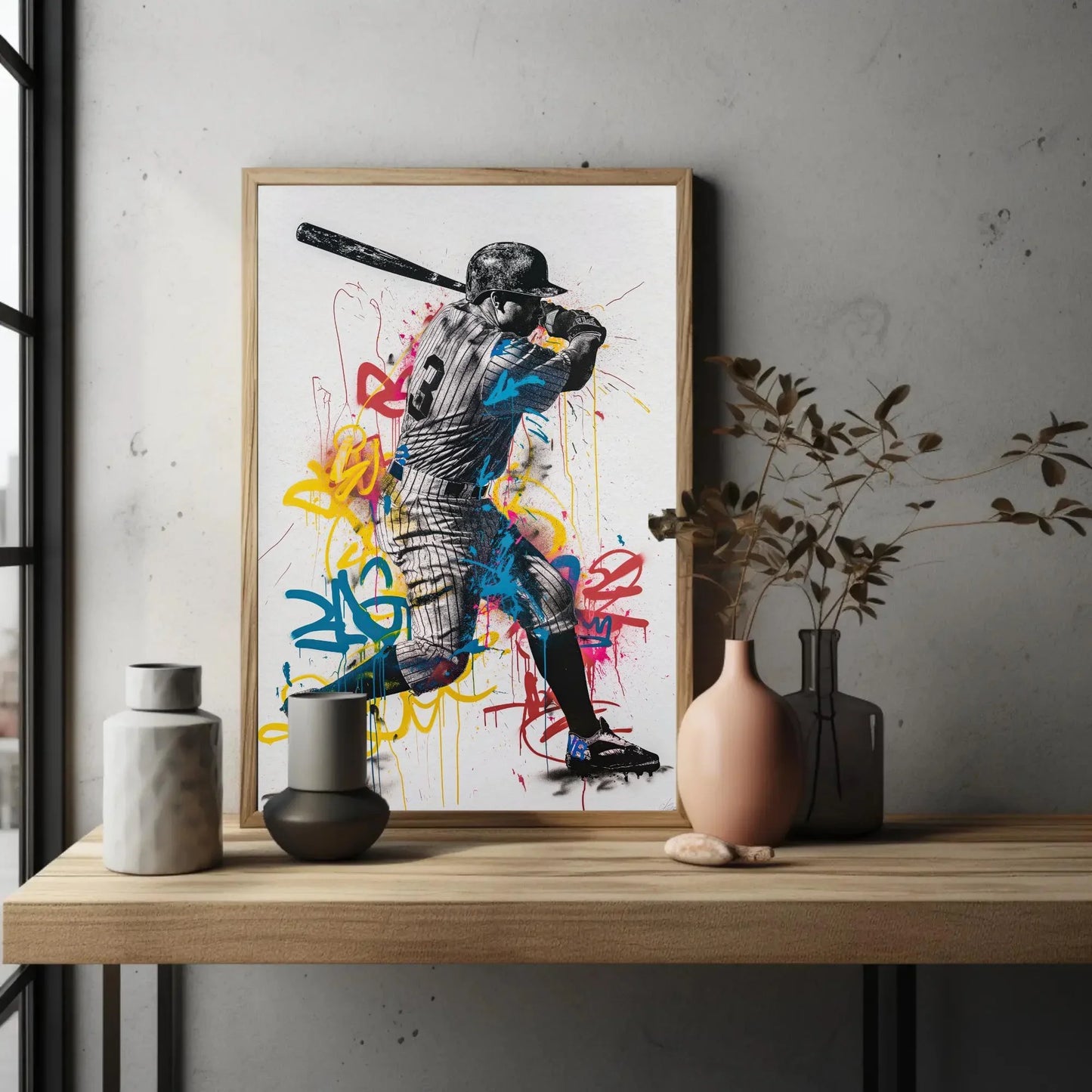 Babe Ruth Baseball Graffiti Canvas | Iconic Sports Legend Wall Art | Framed Retro Artwork for Man Cave, Game Room, Office | Ready to Hang Wall Art – Canvas Print
