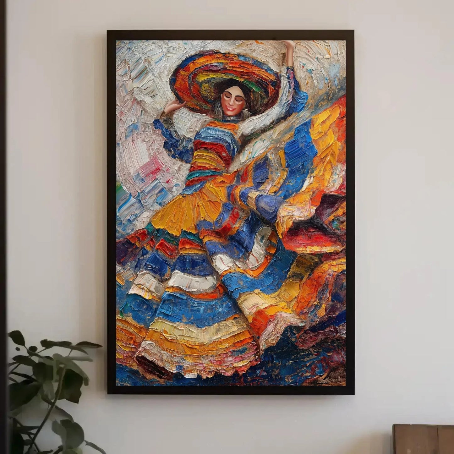Mexican Woman Folk Dance Oil Painting Canvas | Mexican Cultural Wall Art | Framed Ethnic Art for Living Room, Bedroom, Studio, Ready to Hang Wall Art – Canvas Print