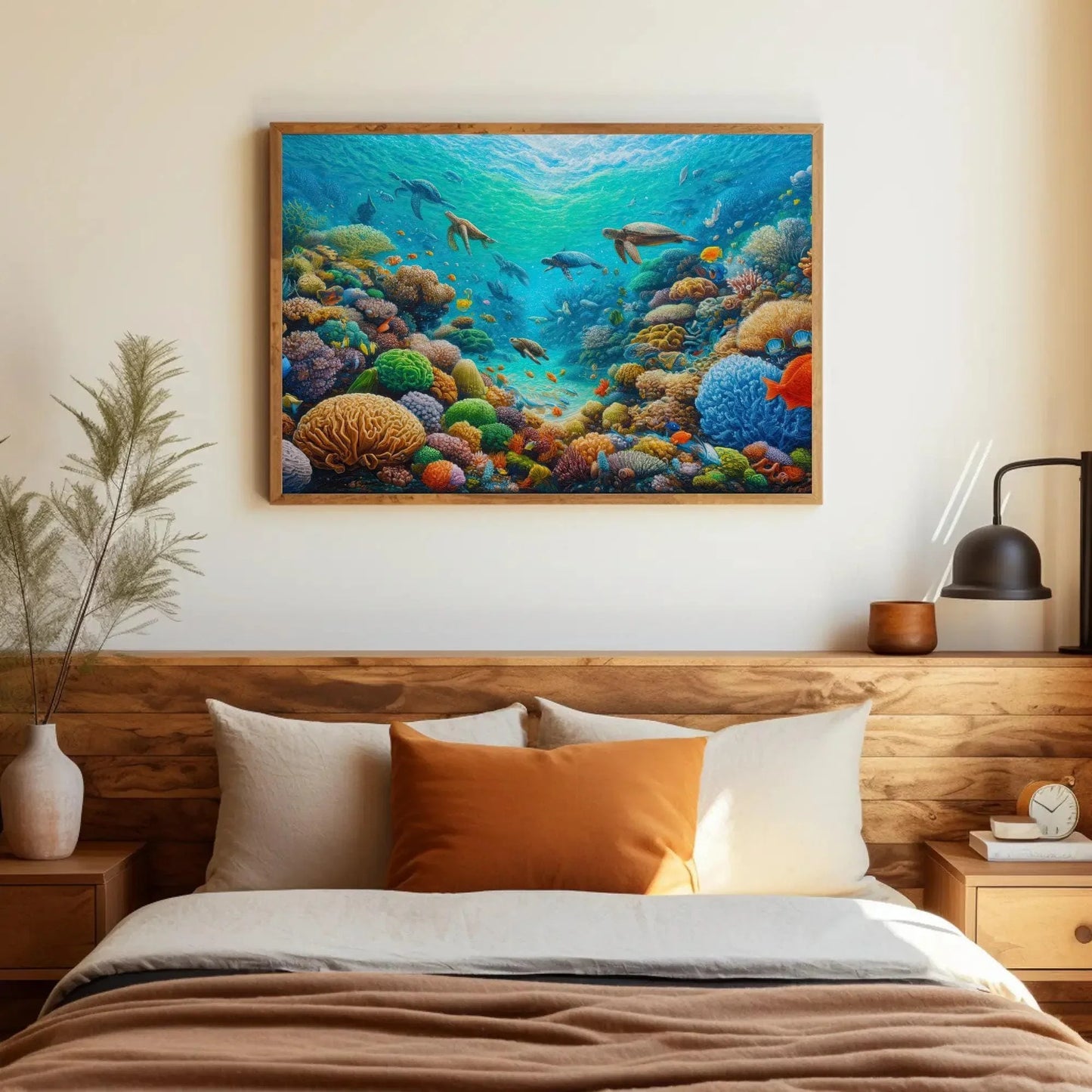 Coastal Reef with Marine Life Canvas Painting, Blue Ocean Framed Print, Underwater Scene Art, Ideal for Living Room, Bedroom, Office Decor Wall Art – Canvas Print