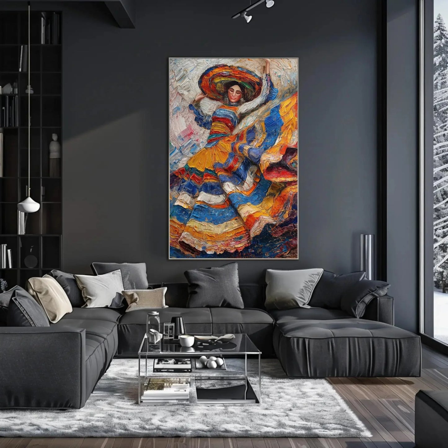 Mexican Woman Folk Dance Oil Painting Canvas | Mexican Cultural Wall Art | Framed Ethnic Art for Living Room, Bedroom, Studio, Ready to Hang Wall Art – Canvas Print
