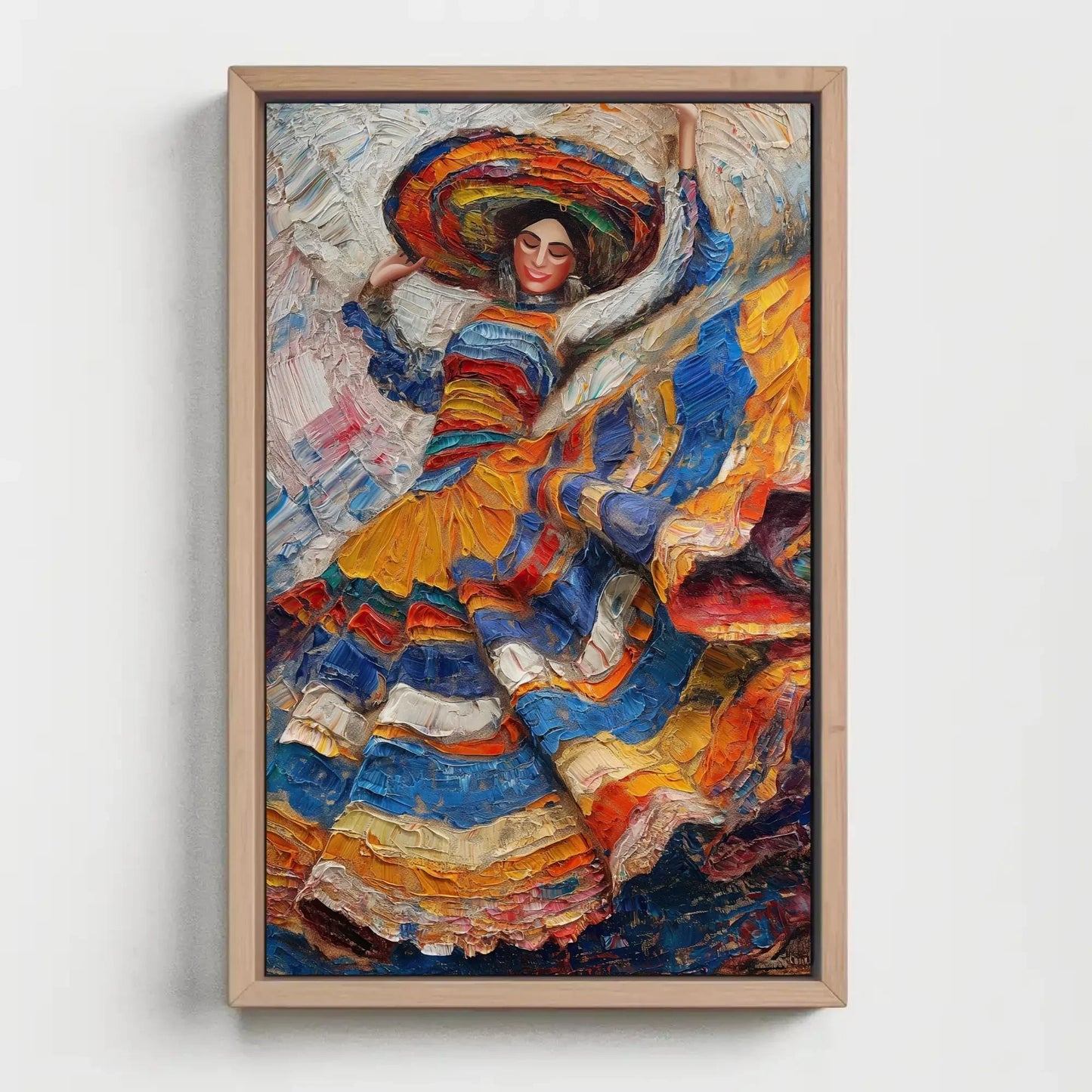Mexican Woman Folk Dance Oil Painting Canvas | Mexican Cultural Wall Art | Framed Ethnic Art for Living Room, Bedroom, Studio, Ready to Hang Wall Art – Canvas Print