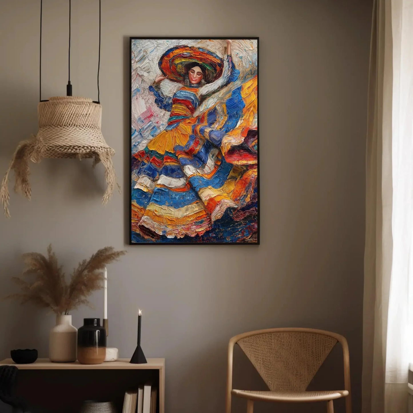 Mexican Woman Folk Dance Oil Painting Canvas | Mexican Cultural Wall Art | Framed Ethnic Art for Living Room, Bedroom, Studio, Ready to Hang Wall Art – Canvas Print