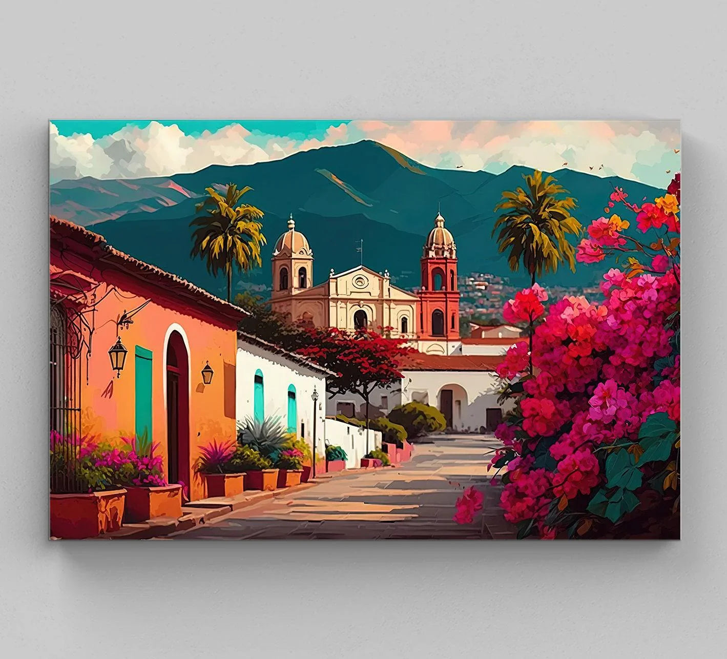 Mexican Village, Mexican Poster, Mexican Wall Art Decor, Floral Wall Print, Mexican Home Decor, Latin American Posters, South american decor Wall Art – Canvas Print