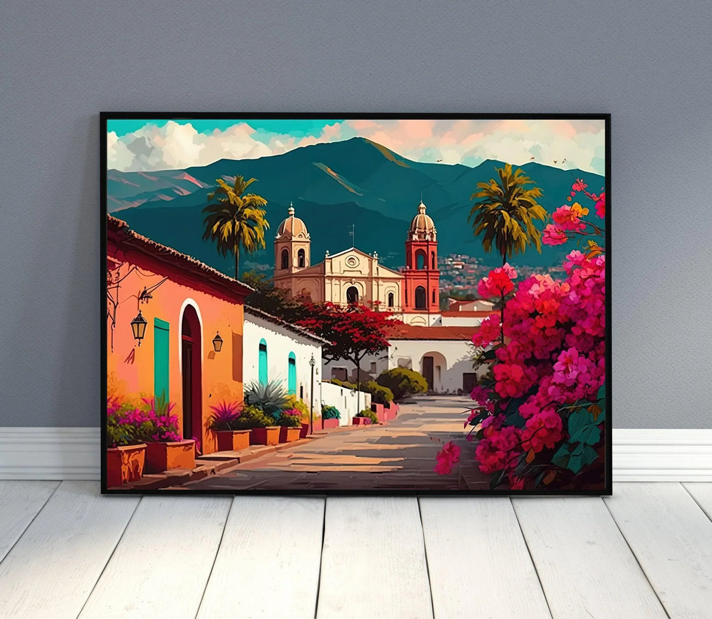 Mexican Village, Mexican Poster, Mexican Wall Art Decor, Floral Wall Print, Mexican Home Decor, Latin American Posters, South american decor Wall Art – Canvas Print
