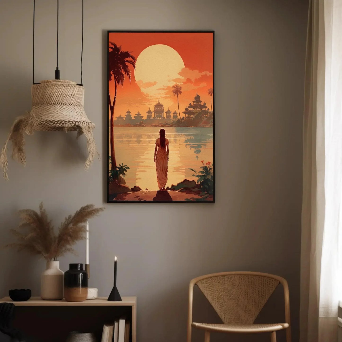 Sunset Retro Style India Print | Extra-large Wall Art | Retro Desi Art | South Asian Art I Indian Art | Indian Canvas Print | Antarmada Art Wall Art – Canvas Print
