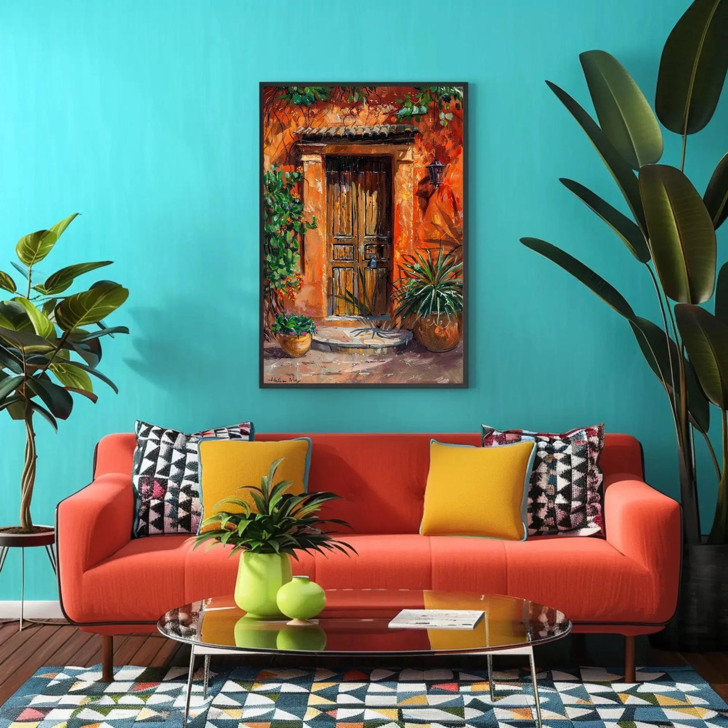 Traditional Mexican Front Door Vertical Print, Framed Canvas Wall Decor, Mexico Wall Art, Mexican Door Painting, Ready to Hang Wall Art – Canvas Print