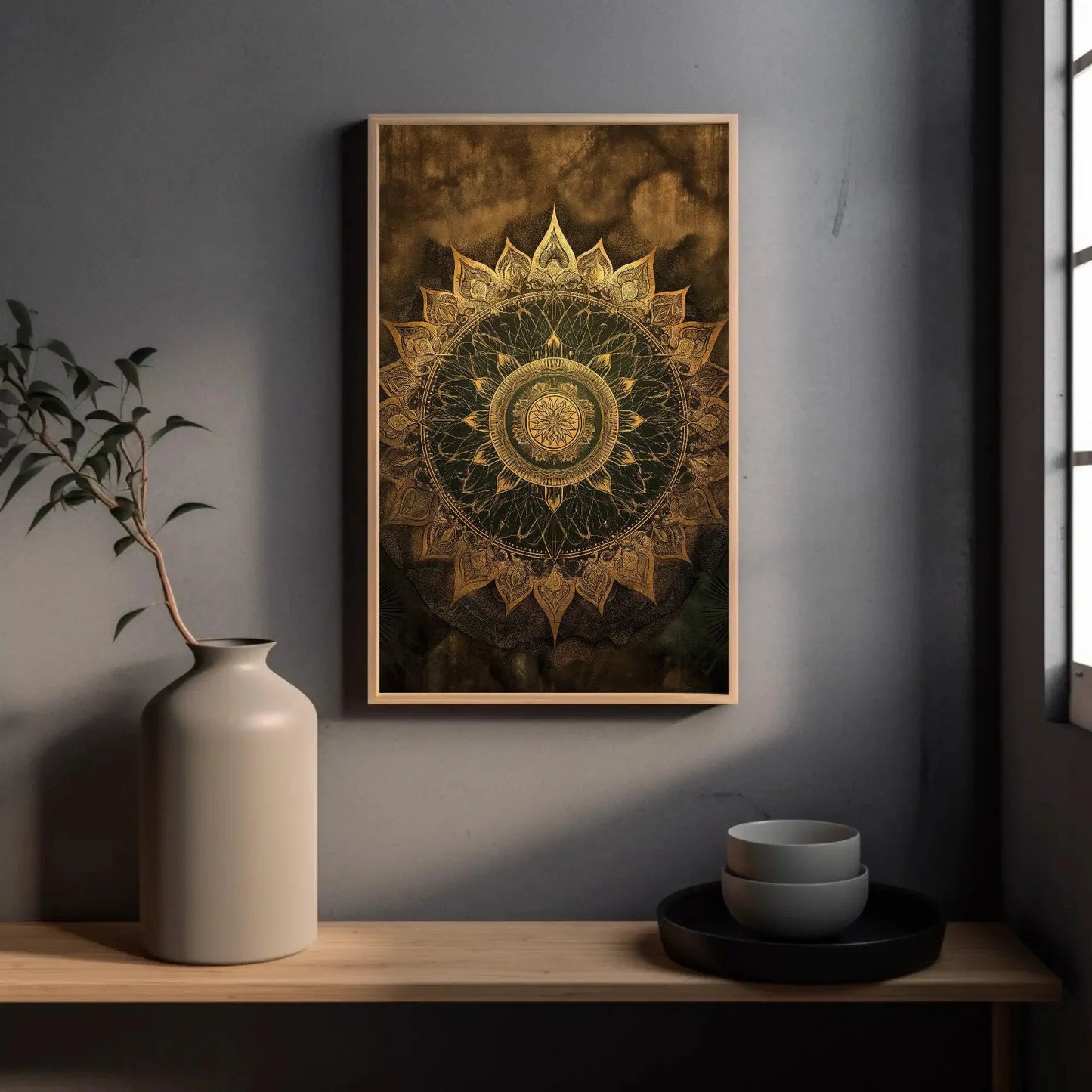 Golden Mandala Wall Art Large Canvas Yoga Spiritual Decor Indian Painting Meditation Wall Decor Ready To Hang Wall Art – Canvas Print