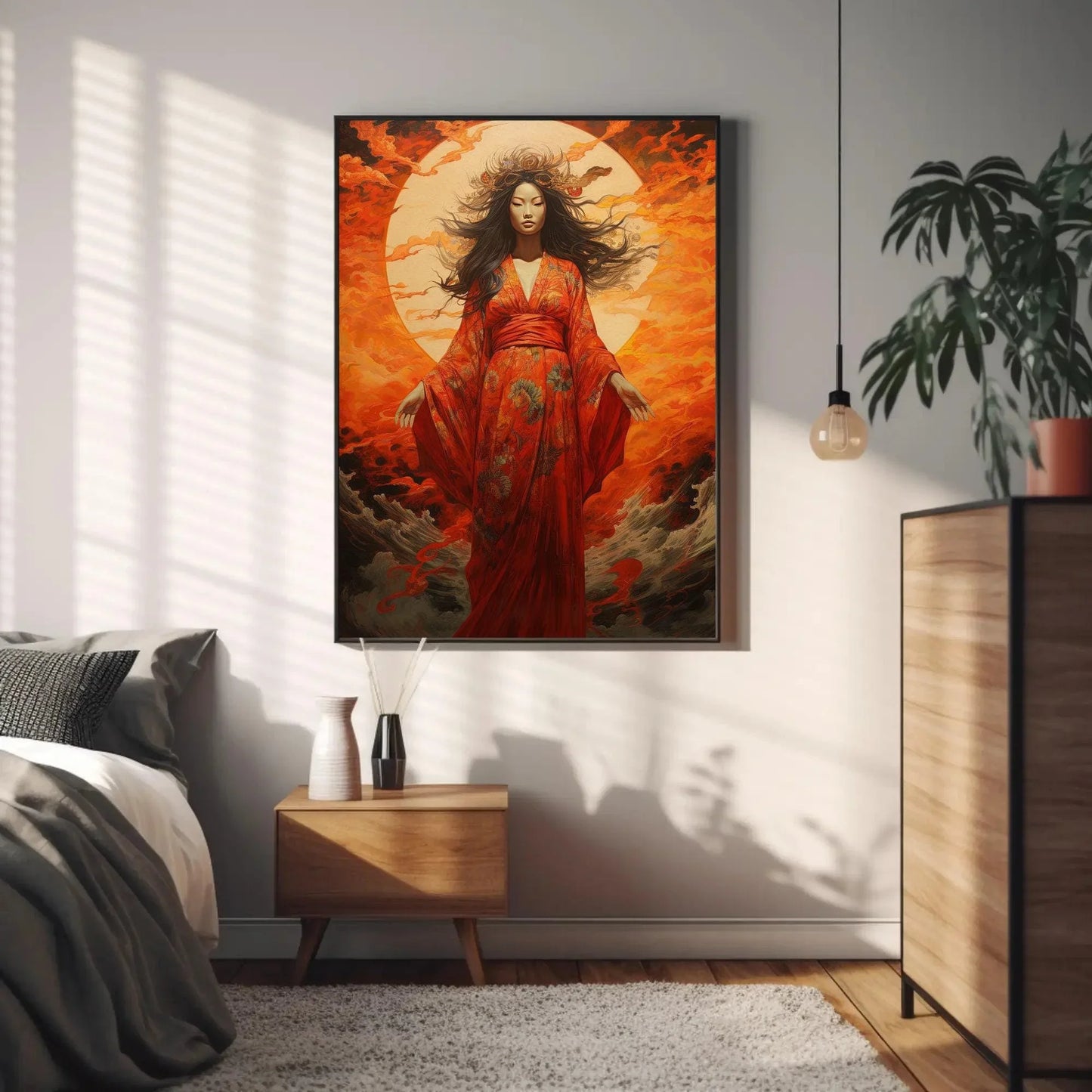 Amaterasu Art Print - Canvas Art - Japanese Sun Goddess - Japanese Deity Artwork - Large Vertical Art Wall Art – Canvas Print