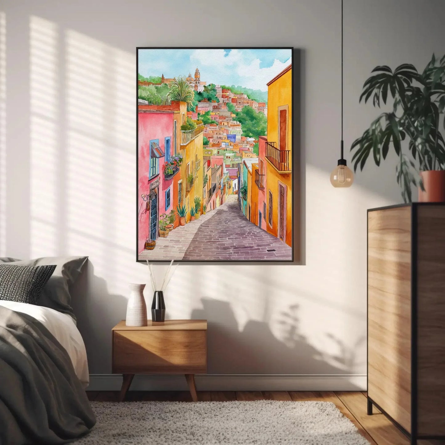 Guanajuato Watercolor Poster and Canvas Print Mexico Travel Art Mexican Wall Art Mexican Street Art Ready To Hang Wall Art – Canvas Print