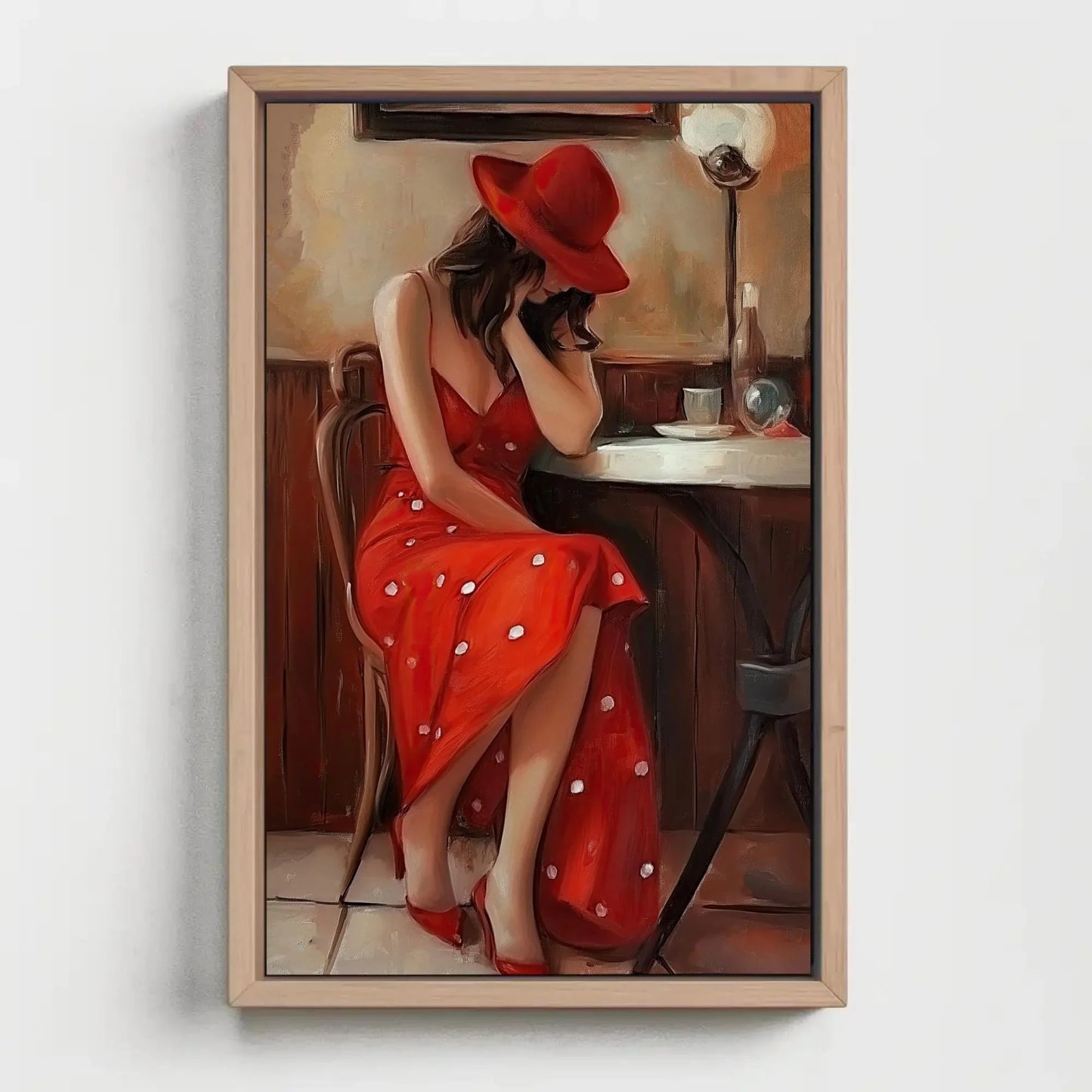Girl in Paris Cafe Abstract Painting, Girl in Red Dress French Cafe Print, Parisian Wall Art, Europe Wall Art, Gift For Her, Cafe Shop Decor Wall Art – Canvas Print