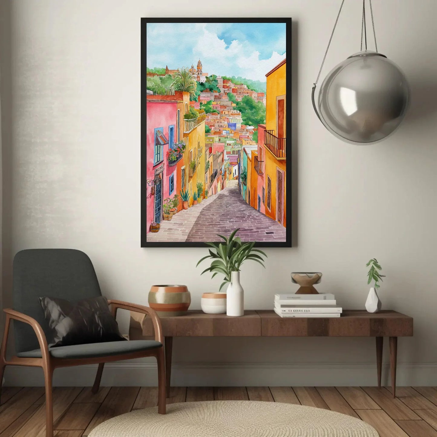 Guanajuato Watercolor Poster and Canvas Print Mexico Travel Art Mexican Wall Art Mexican Street Art Ready To Hang Wall Art – Canvas Print