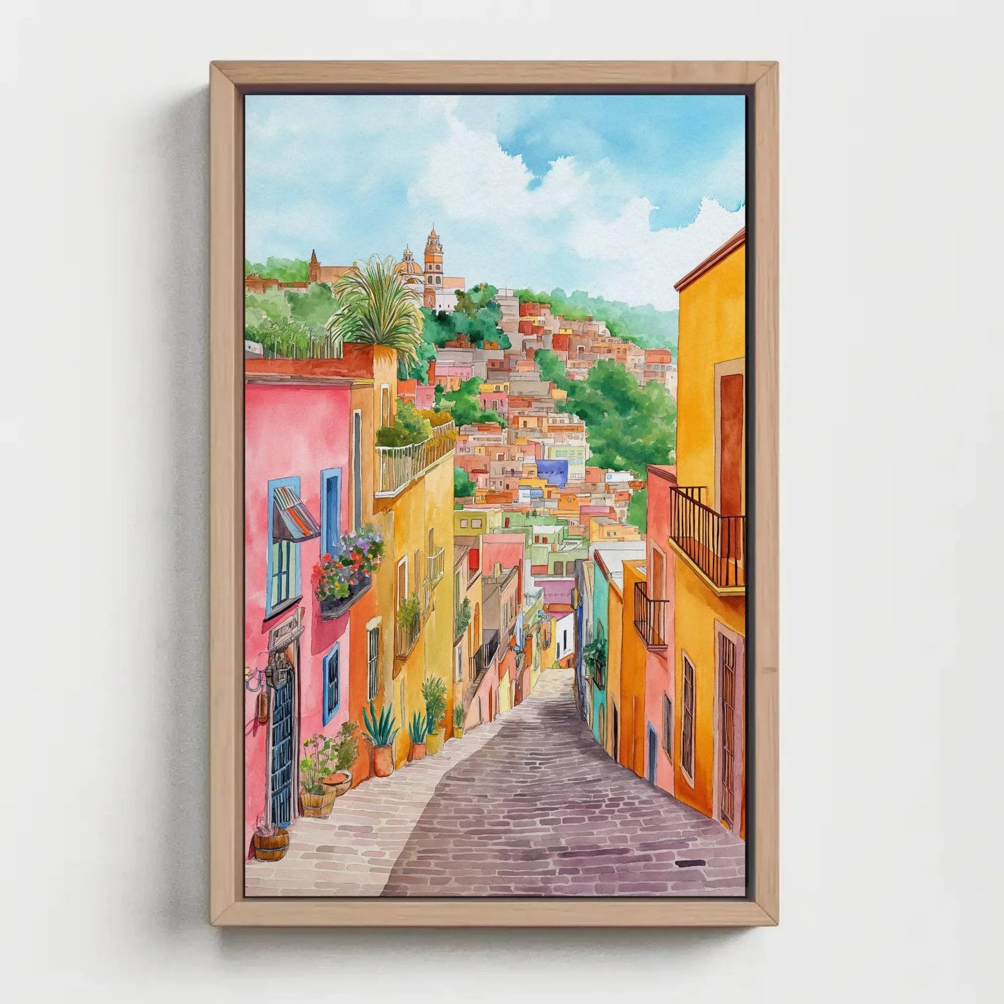 Guanajuato Watercolor Poster and Canvas Print Mexico Travel Art Mexican Wall Art Mexican Street Art Ready To Hang Wall Art – Canvas Print