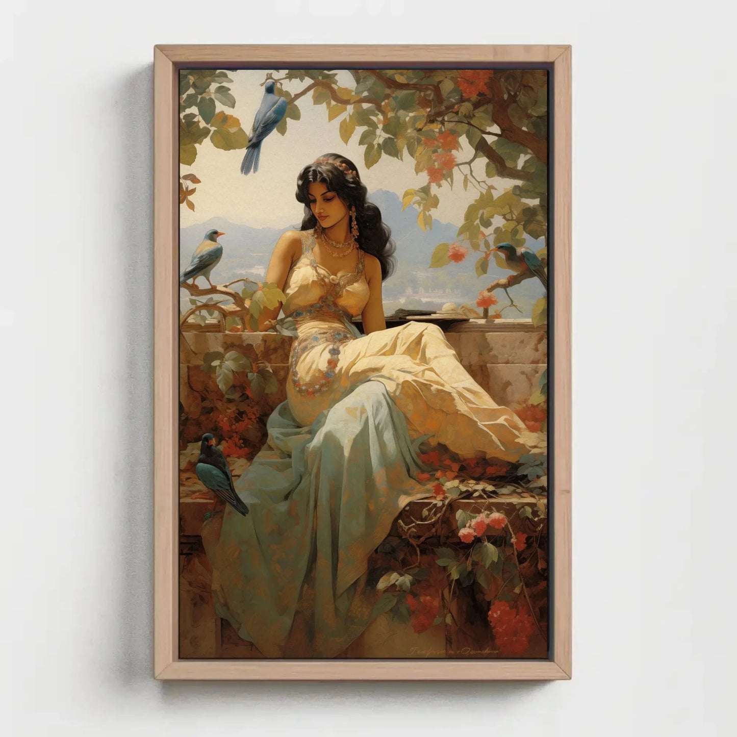 Indian Princess in a Beautiful Garden Print | Extra-large Wall Art | Indian Canvas Decor| Desi Art | South Asian Art I Antarmada Art Wall Art – Canvas Print