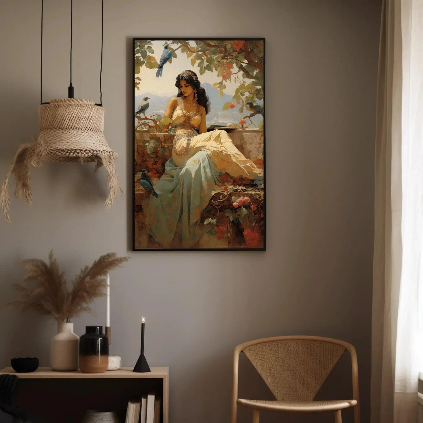 Indian Princess in a Beautiful Garden Print | Extra-large Wall Art | Indian Canvas Decor| Desi Art | South Asian Art I Antarmada Art Wall Art – Canvas Print