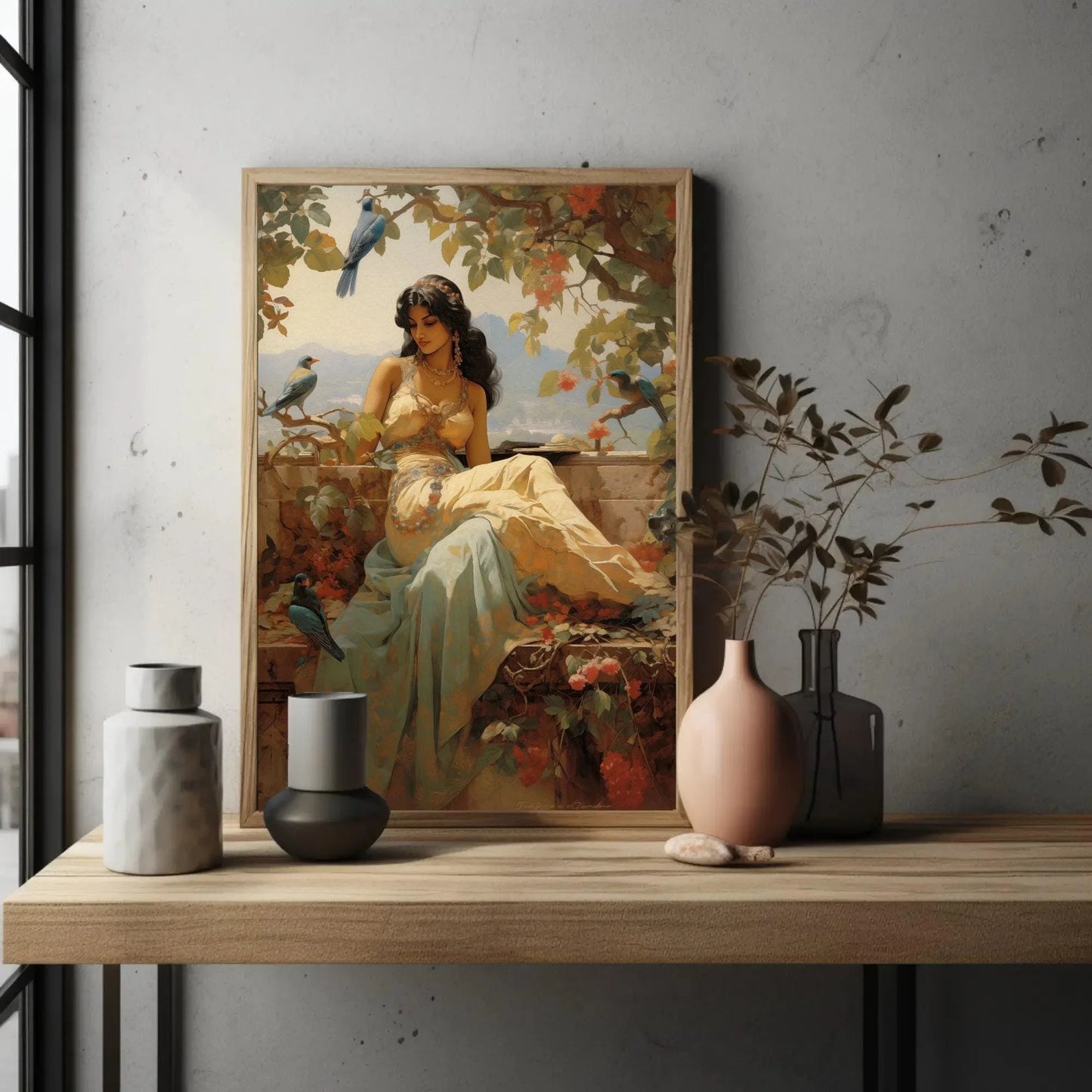 Indian Princess in a Beautiful Garden Print | Extra-large Wall Art | Indian Canvas Decor| Desi Art | South Asian Art I Antarmada Art Wall Art – Canvas Print