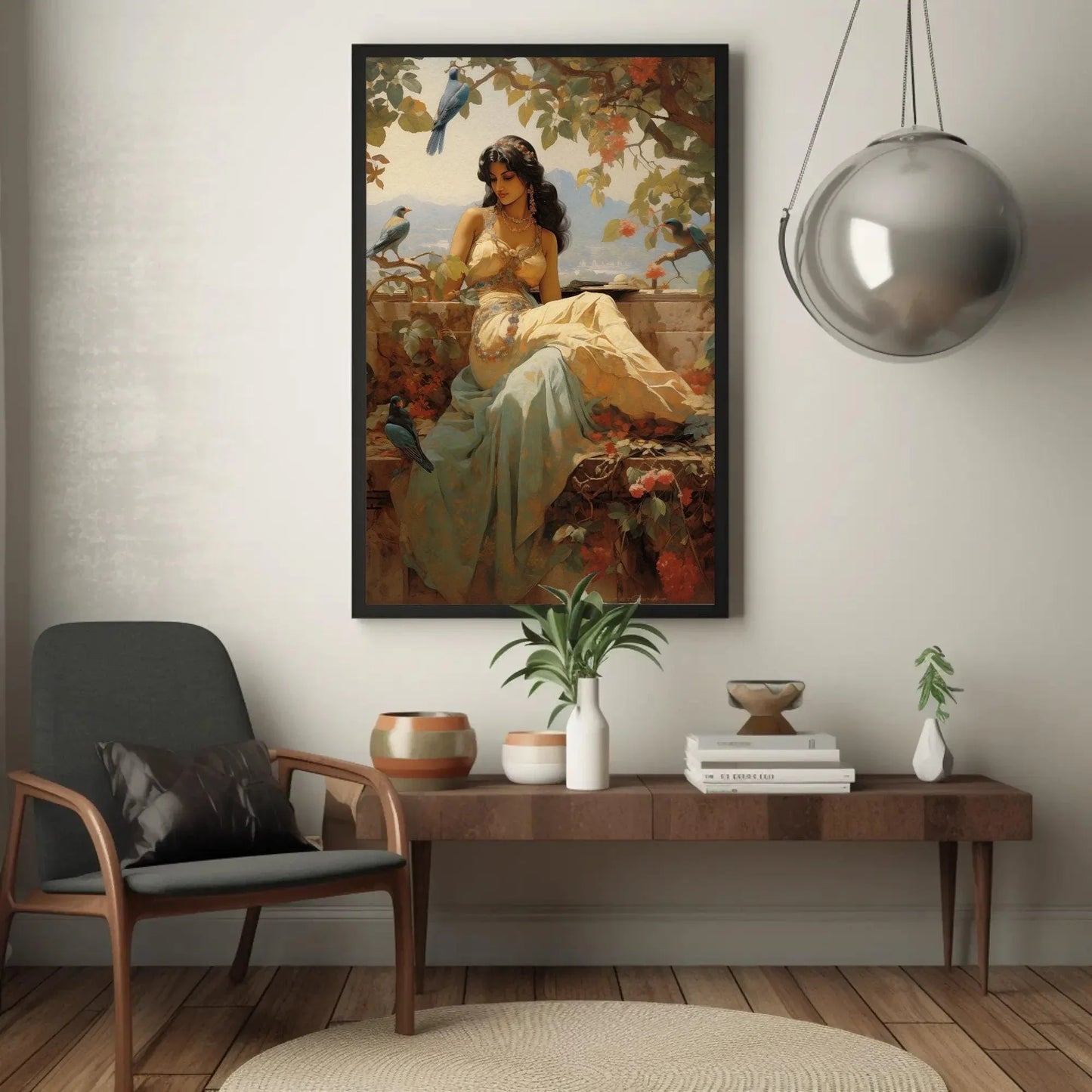 Indian Princess in a Beautiful Garden Print | Extra-large Wall Art | Indian Canvas Decor| Desi Art | South Asian Art I Antarmada Art Wall Art – Canvas Print