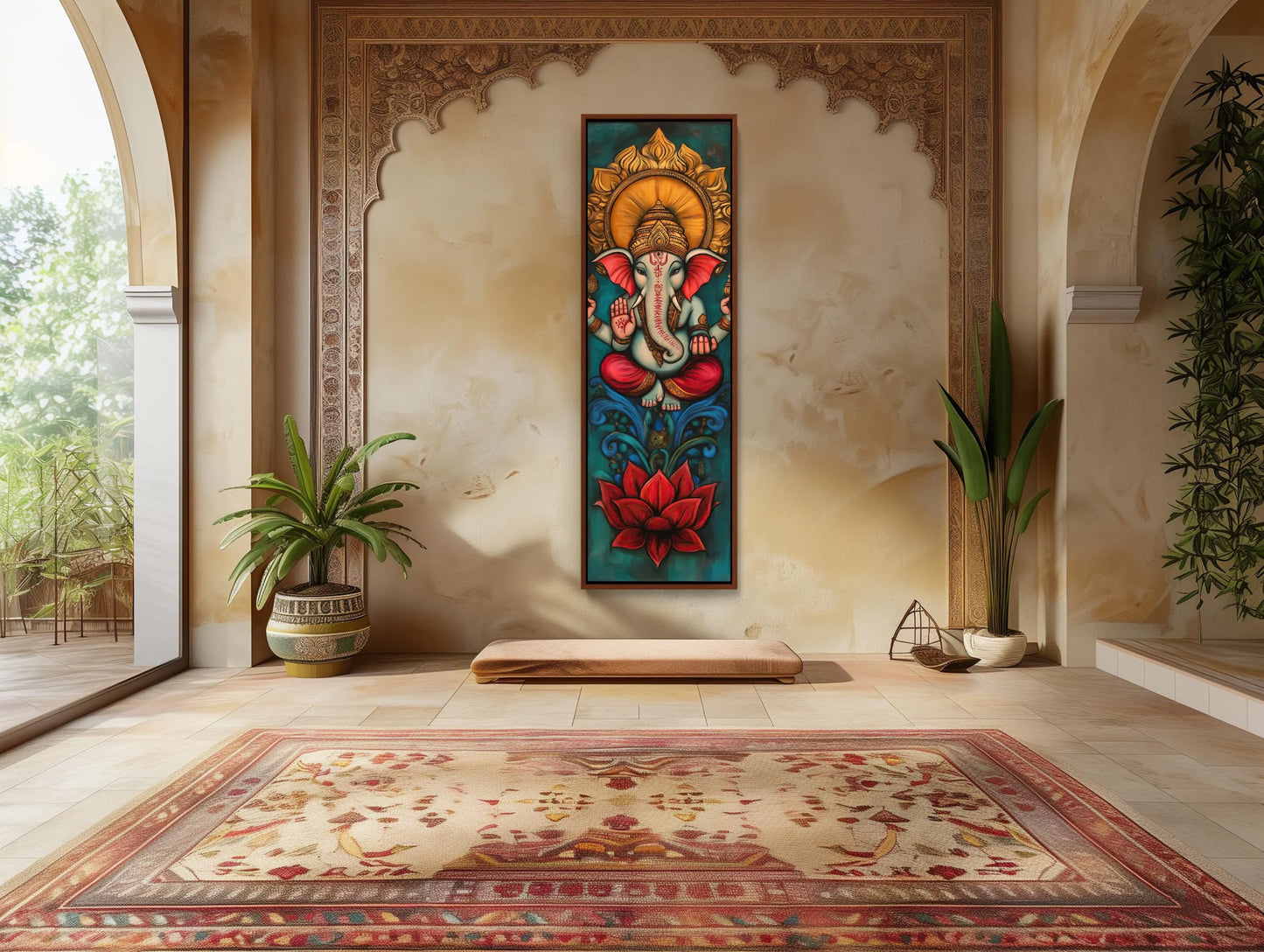 Lord Ganesha Tall Narrow Vertical Canvas Print, Indian Wall Art, Framed Hindu God Decor for Meditation Room or Living Room, Ready to Hang