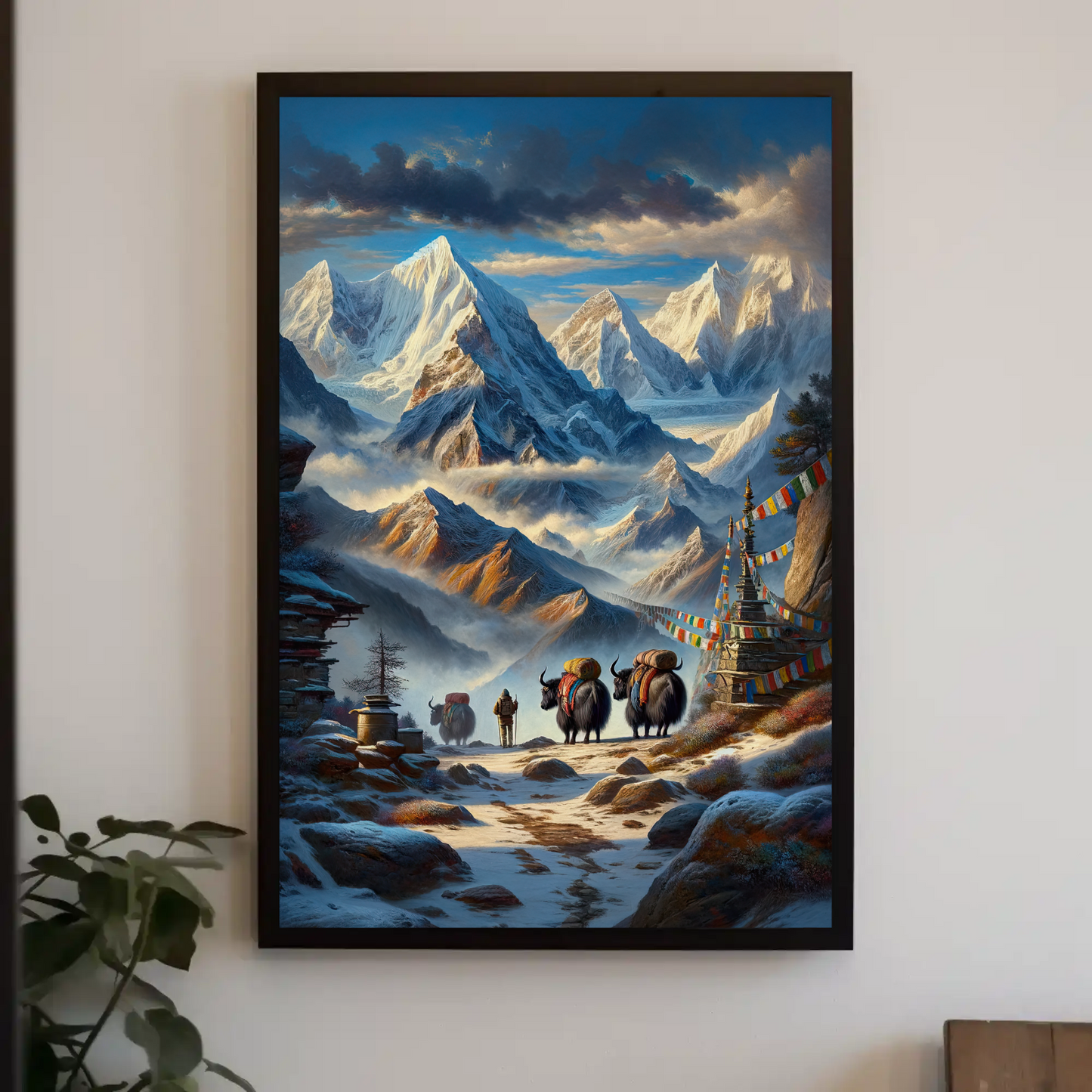Himalayan Yaks Painting - Signed Indian Canvas Art Print for Living Room Decor