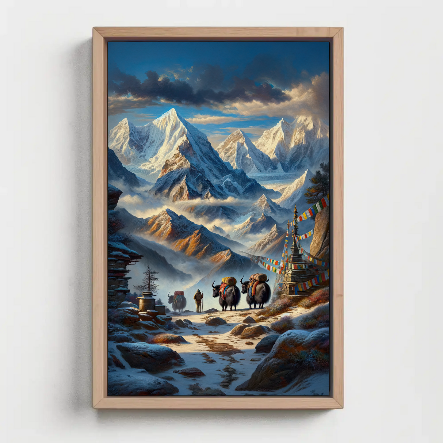 Himalayan Yaks Painting - Signed Indian Canvas Art Print for Living Room Decor