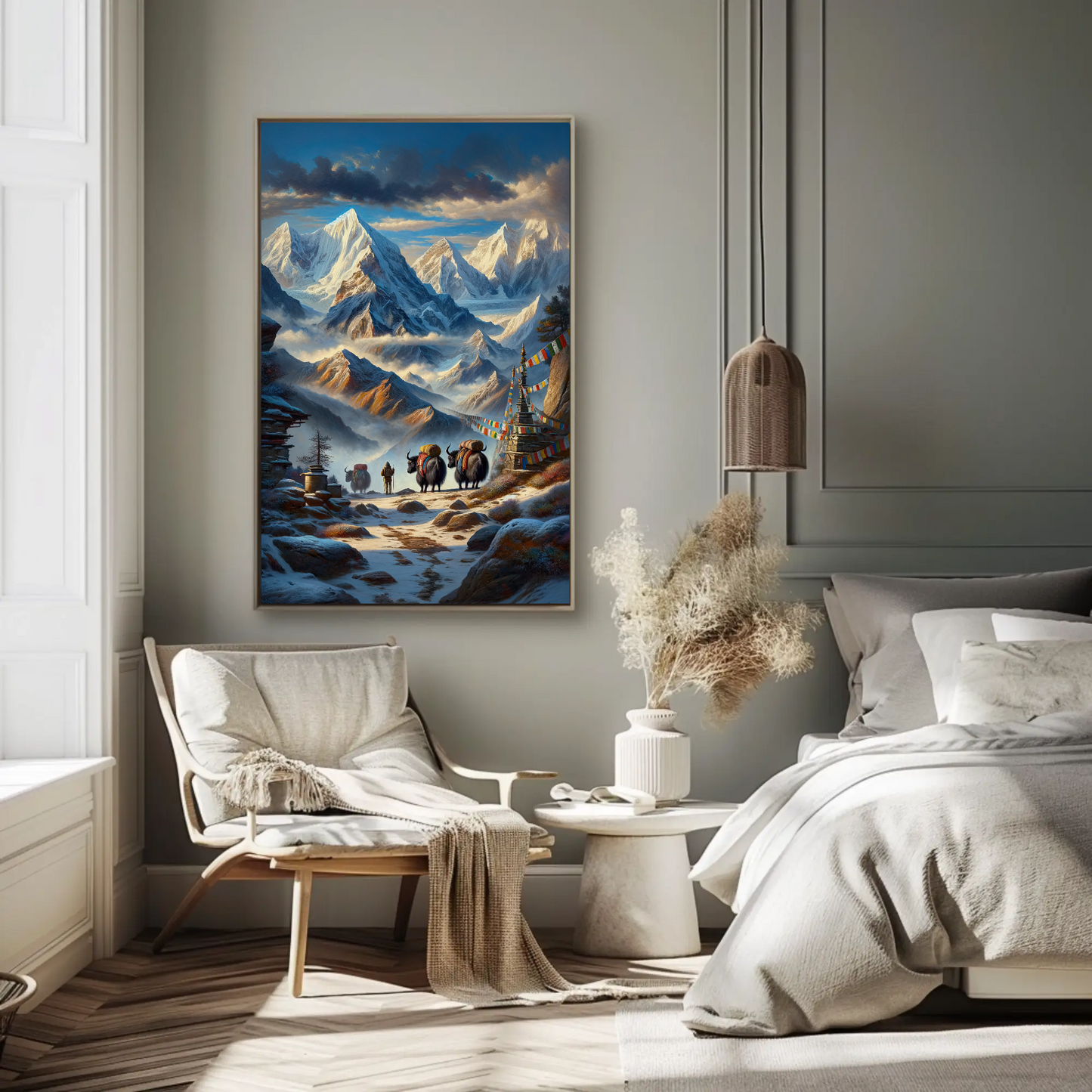 Himalayan Yaks Painting - Signed Indian Canvas Art Print for Living Room Decor