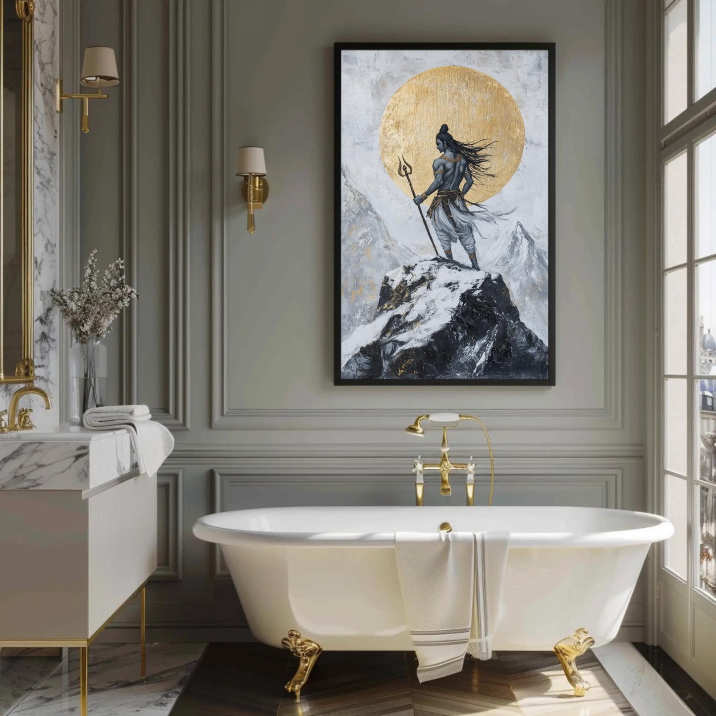 Shiva Kailash Wall Art – Golden Mandala Canvas Print | Spiritual Hindu Decor - Antarmada