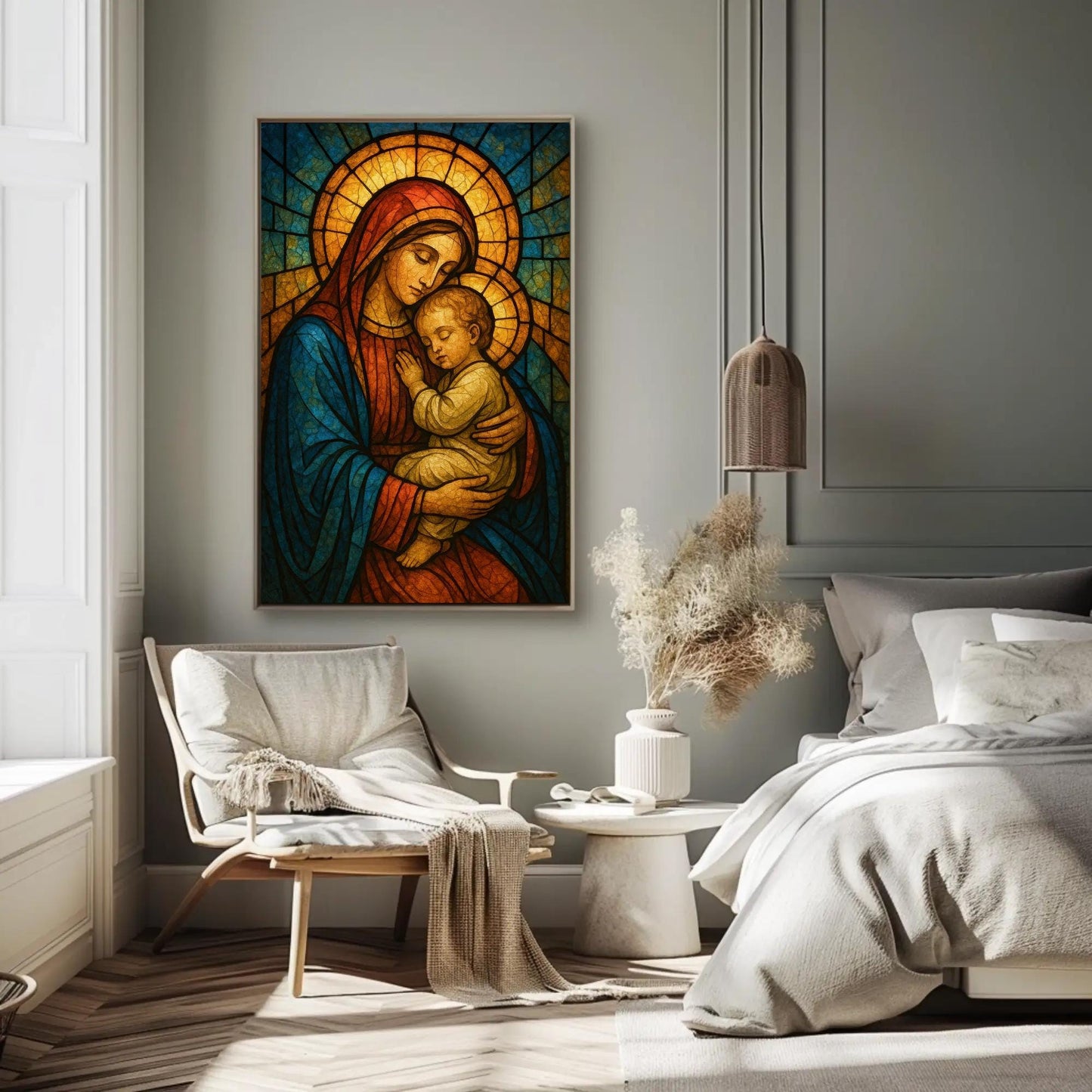 Virgin Mary Canvas Print – Madonna and Child Art | Stained Glass Religious Wall Decor - Antarmada