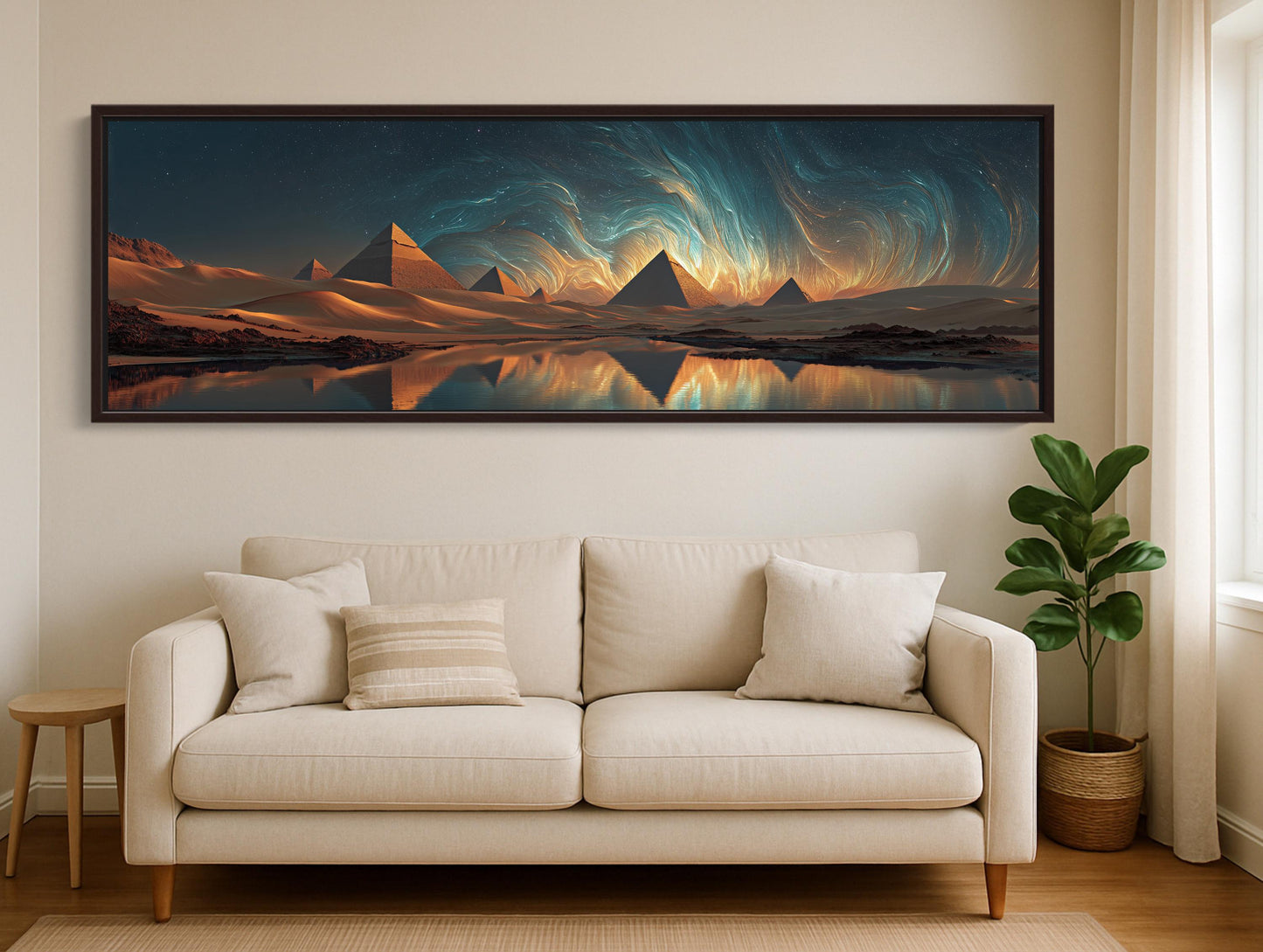 Egyptian Pyramids canvas wall art shown in a styled room