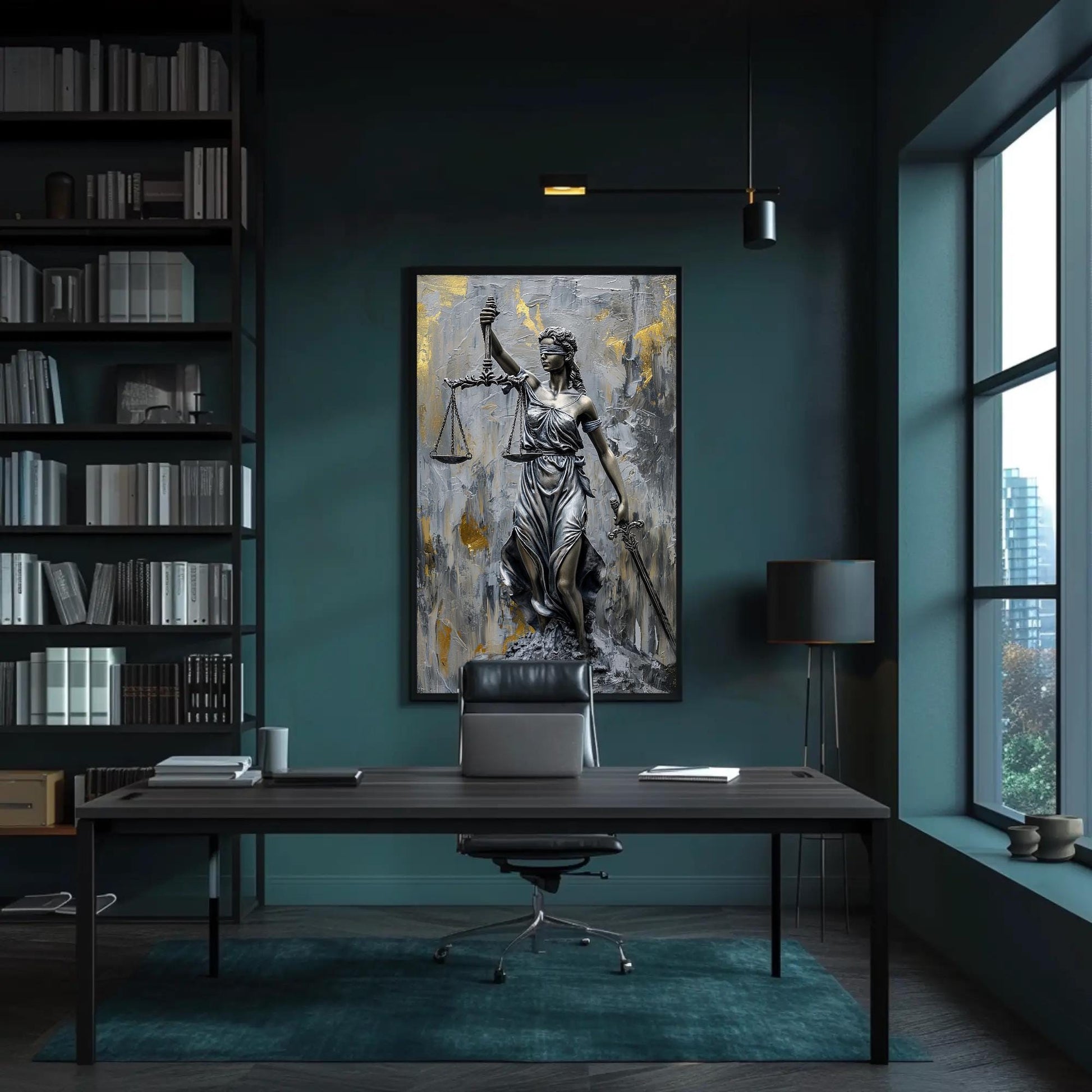 Lady Justice , Legal Office Symbolic canvas wall art shown in a styled room