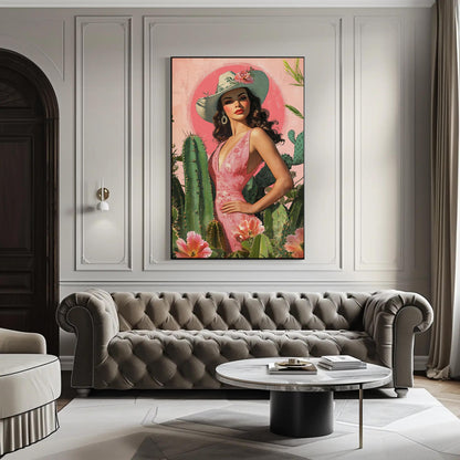Latina Cowgirl canvas wall art shown in a living room