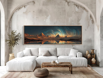Egyptian Pyramids canvas wall art shown in a living room (view 2)
