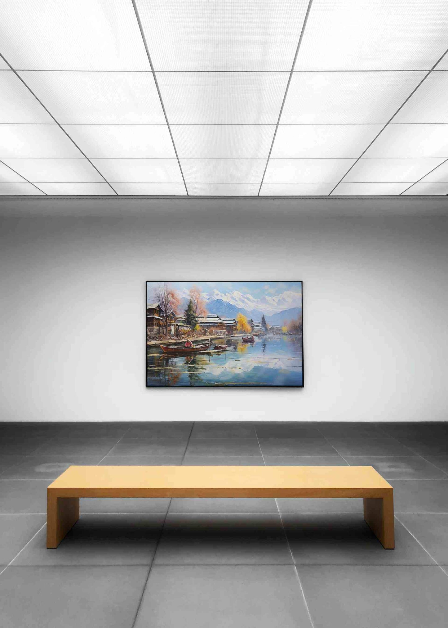 Kashmir Dal Lake , Indian Lake Landscape canvas wall art in blue tones