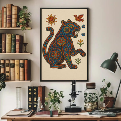 Huichol Jaguar canvas wall art, gallery-wrapped or framed