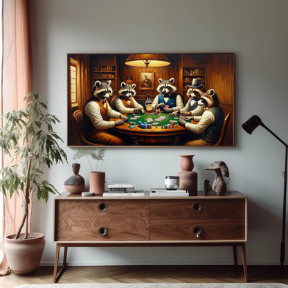 Raccoons Playing Poker canvas wall art, statement décor