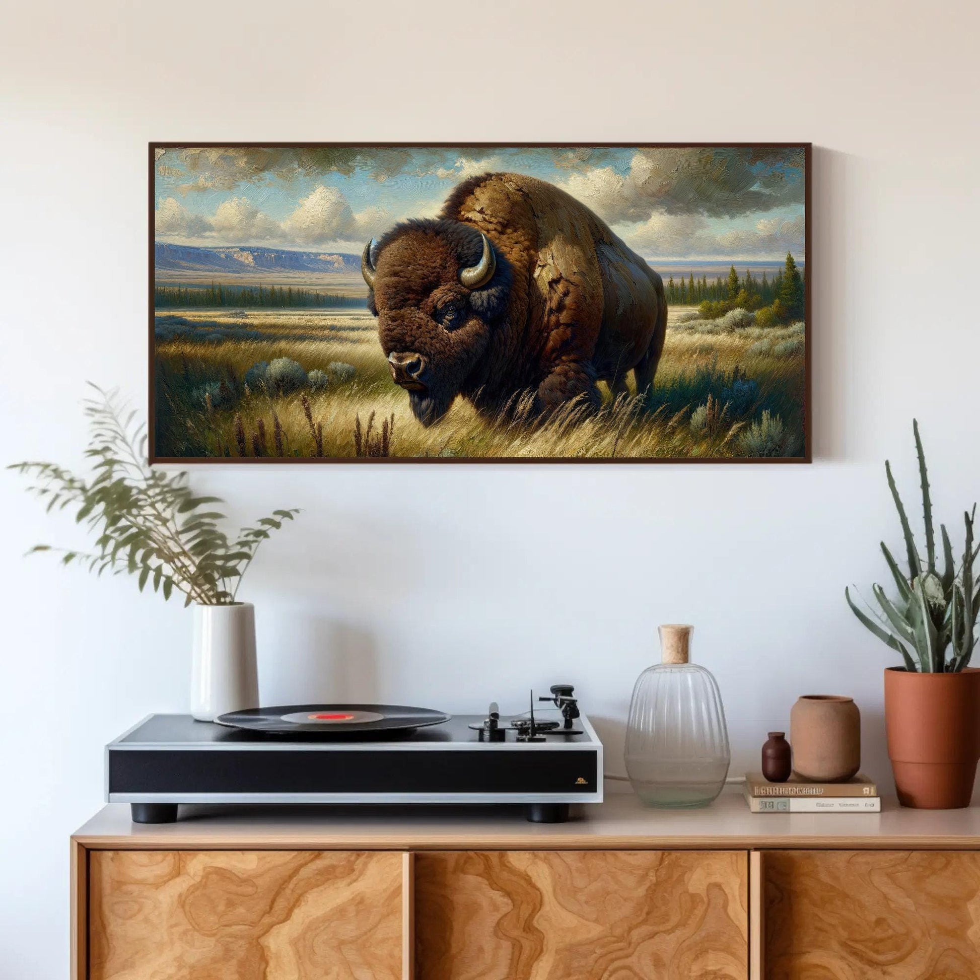 Bison Oil Painting canvas wall art shown in a styled room (view 2)