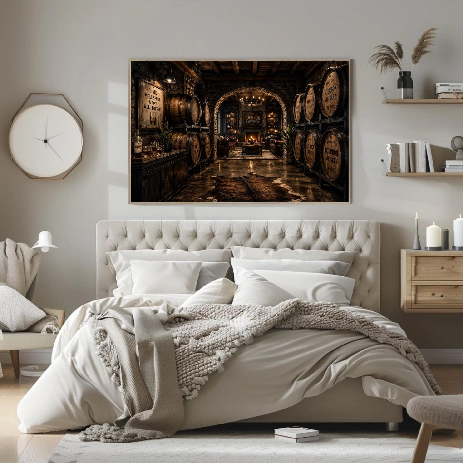 Bourbon Whiskey Wall Art - Horizontal Canvas, Sepia Barrel Prints