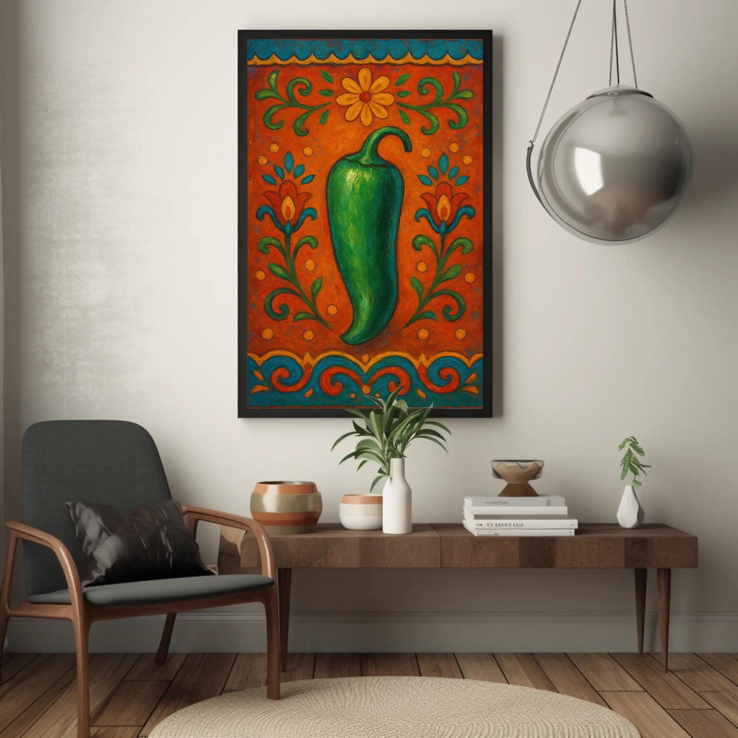 Mexican Folk Art canvas wall art shown in a styled room (view 2)