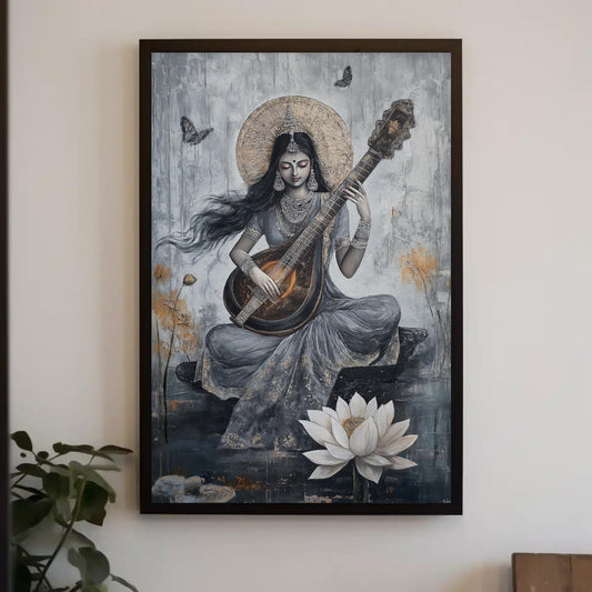 Abstract Saraswati Canvas Print, Modern Hindu Goddess Decor