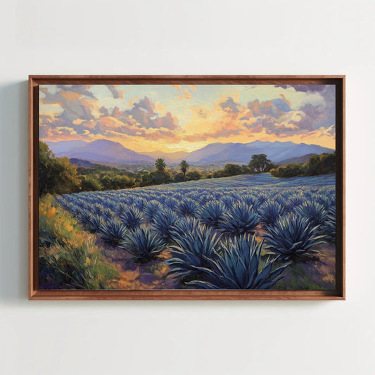 a painting of a field of blue agates