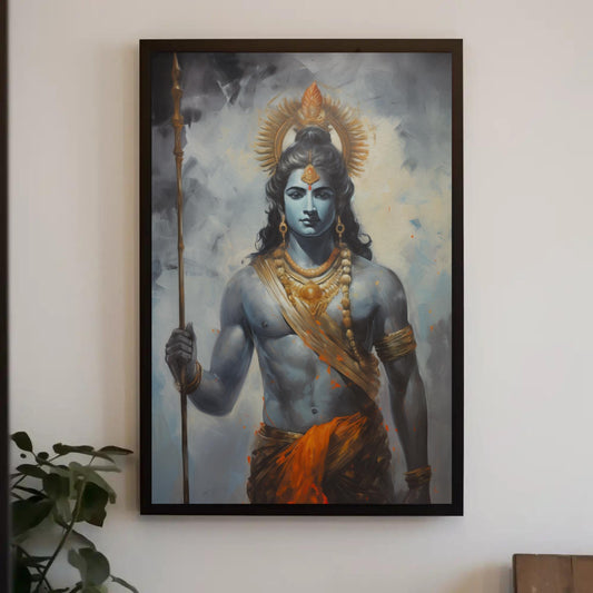 Vintage Lord Rama Canvas Print, Hindu Temple Wall Art Decor
