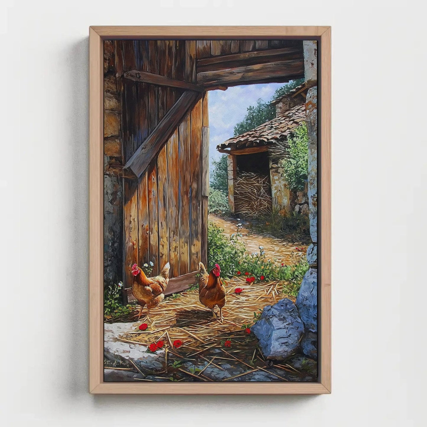 Chickens Barn canvas wall art shown in a styled room (view 2)