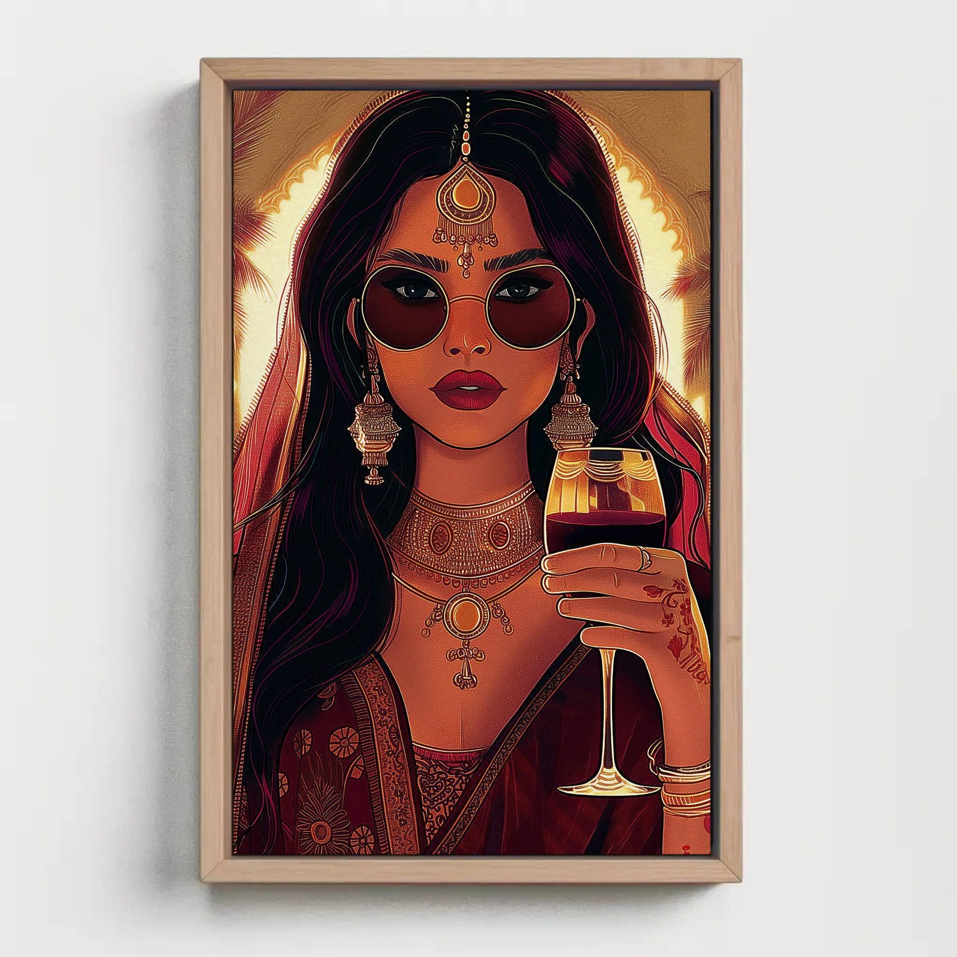 Modern Indian Woman Art canvas wall art shown in a styled room
