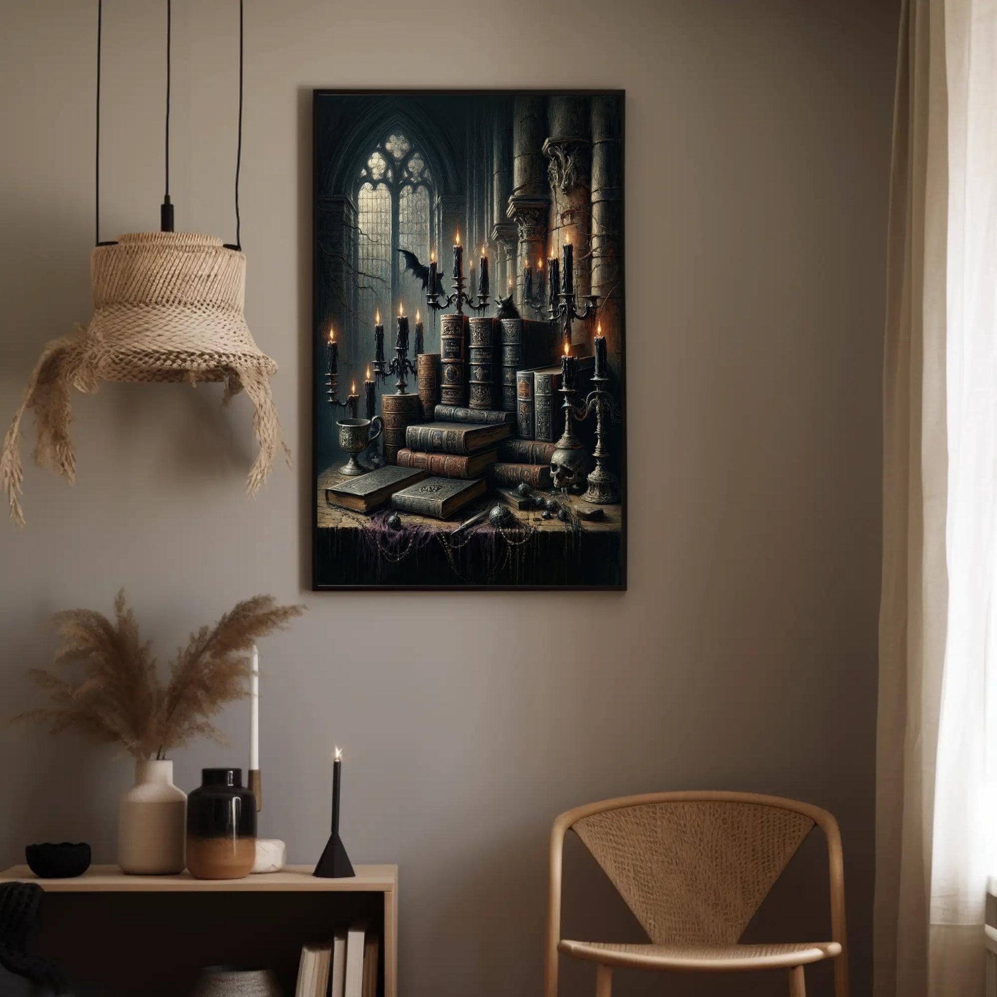 Gothic Library canvas wall art shown in a styled interior (view 2)