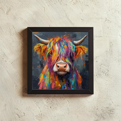 Colorful Highland Cow , Modern Farmhouse canvas wall art shown in a styled room (view 6)