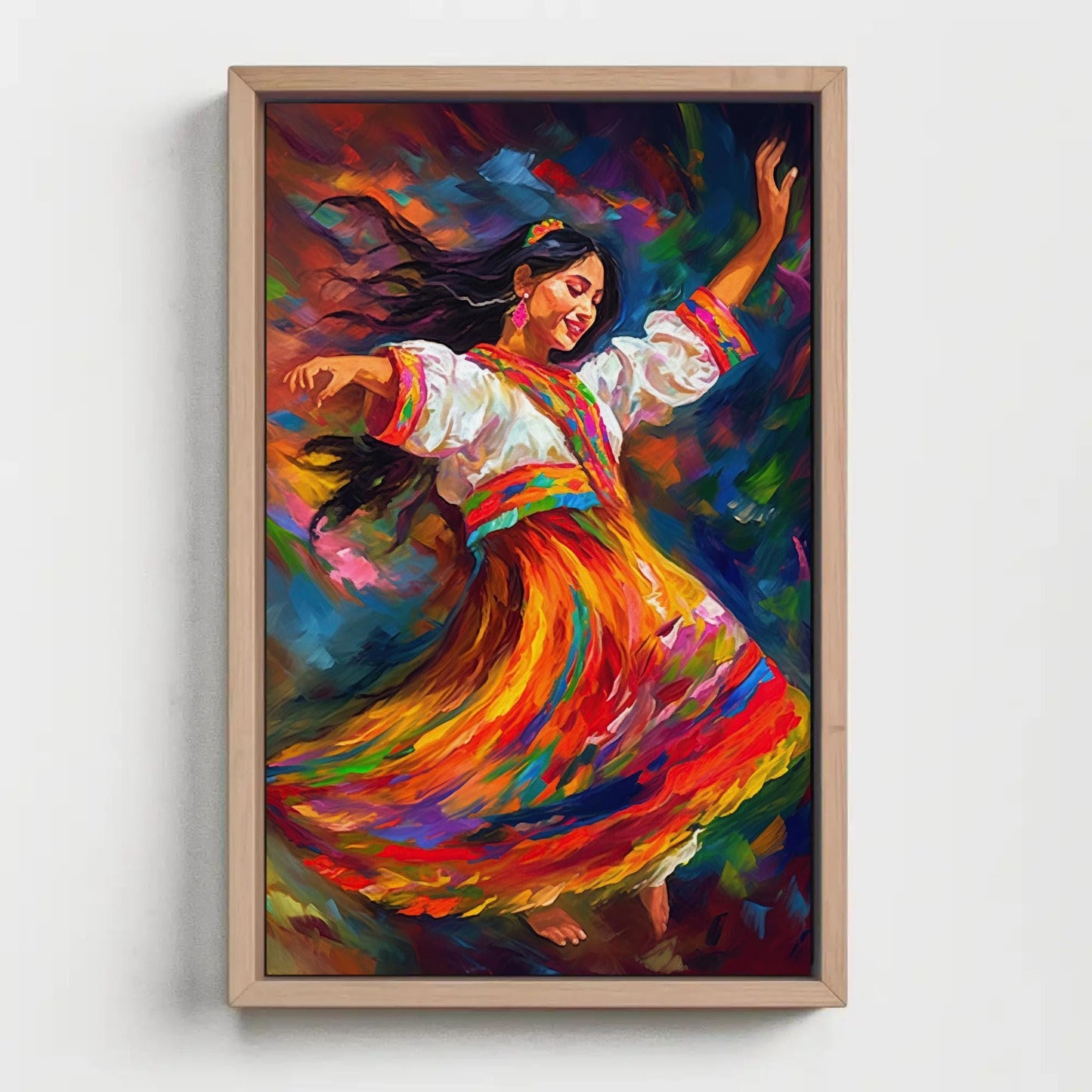 Peruvian Dancer , Andean Folk Art Wall canvas wall art shown in a styled room (view 3)