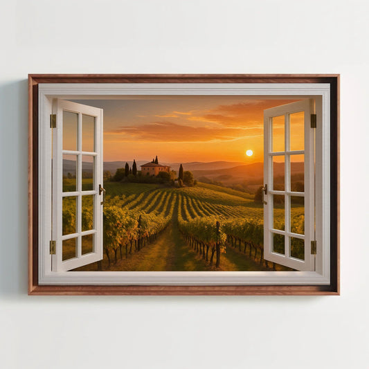 Tuscany Vineyard canvas wall art shown in a styled room