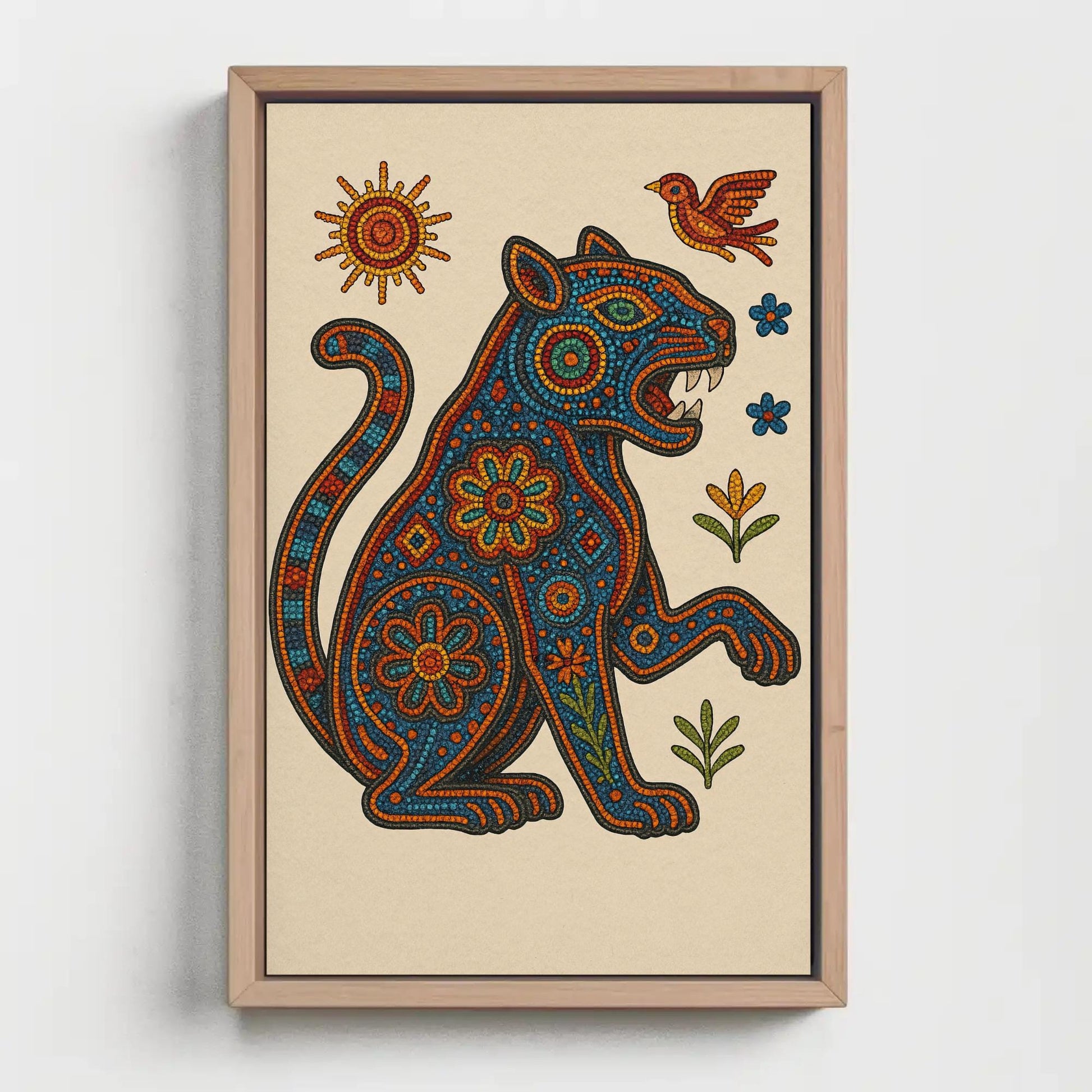 Huichol Jaguar boho canvas wall art, ready to hang (view 2)