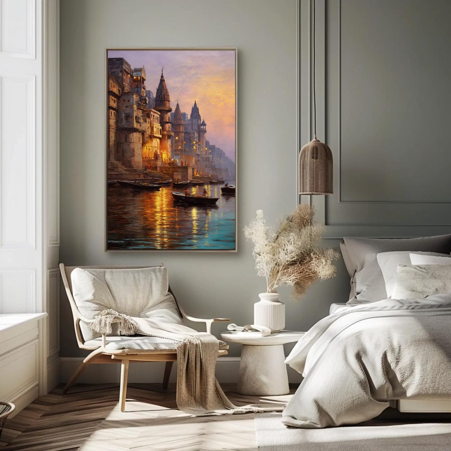 Varanasi Ghats canvas wall art in gold tones (view 2)