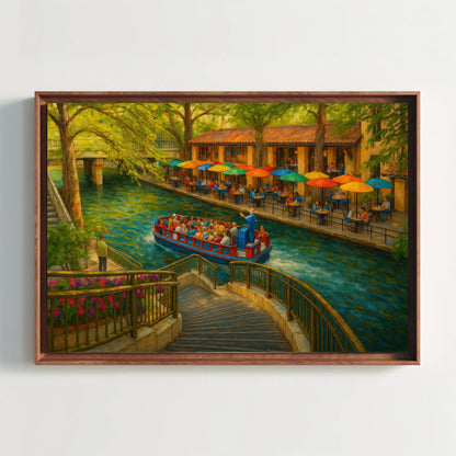 San Antonio River Walk Print, Texas Travel Art, Vibrant Cityscape Canvas
